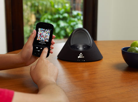 Phorus PS1 wireless speaker streaming high quality audio in the kitchen
